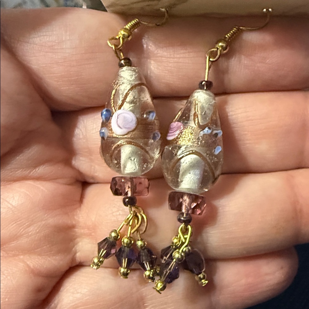 Vintage Murano Glass “Wedding Cake” Gold Tone Earrings